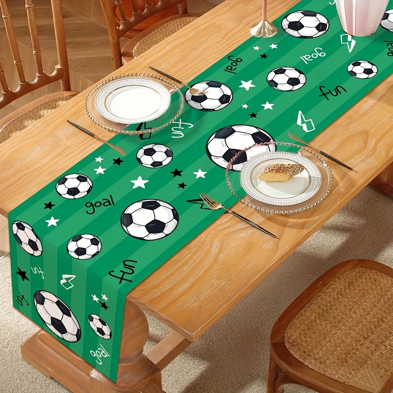 

1pc Green Football Theme Polyester Table Runner - 35x180cm, Soccer Ball & With Fun , Birthday Parties, Showers, And Sports-themed Dining Decor