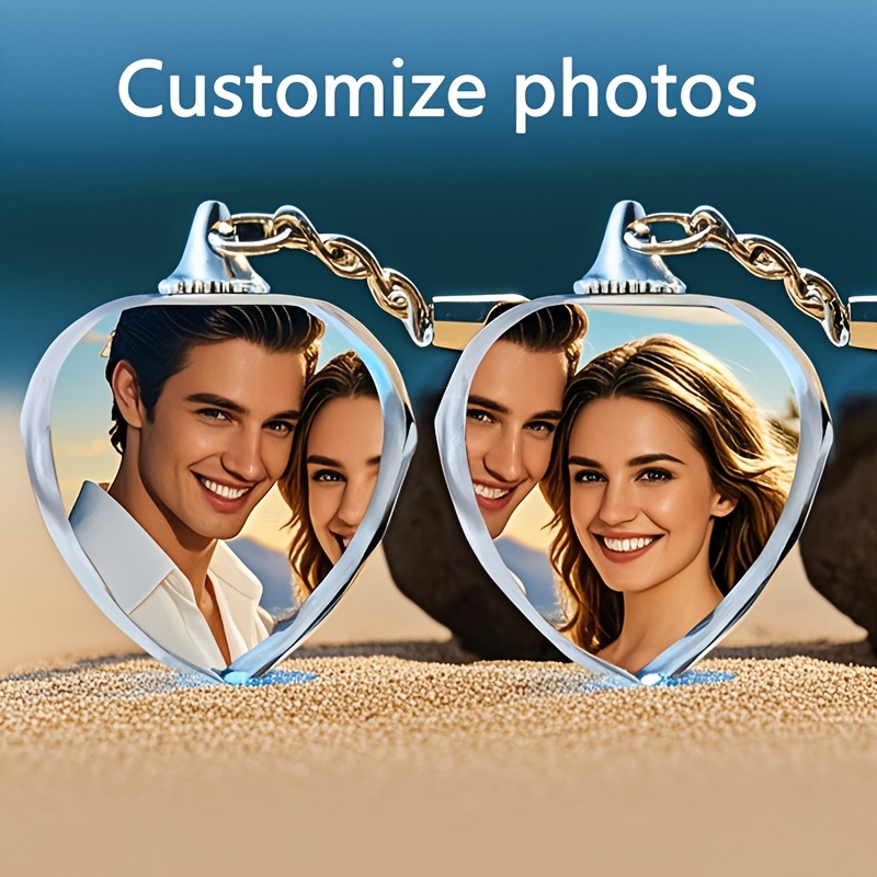TEMU 2 Custom Couple Photos Heart-shaped Keychains, K9 Crystal Glass Key Rings, Car Keychains, Birthday Gifts, Wedding Anniversary, Valentine's Day