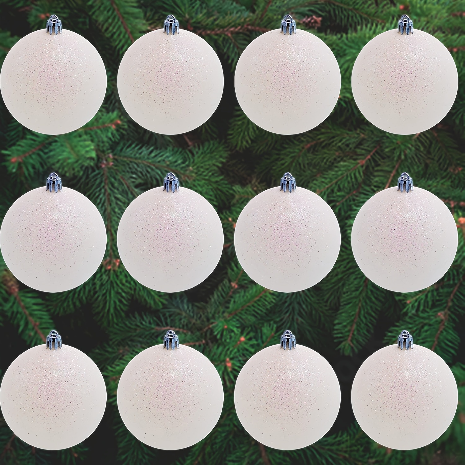 TEMU 12-pack Shatterproof Plastic Glitter Ornaments, 3.15 Iridescent Christmas Tree Hanging Decorations, Theme Round Pendants For