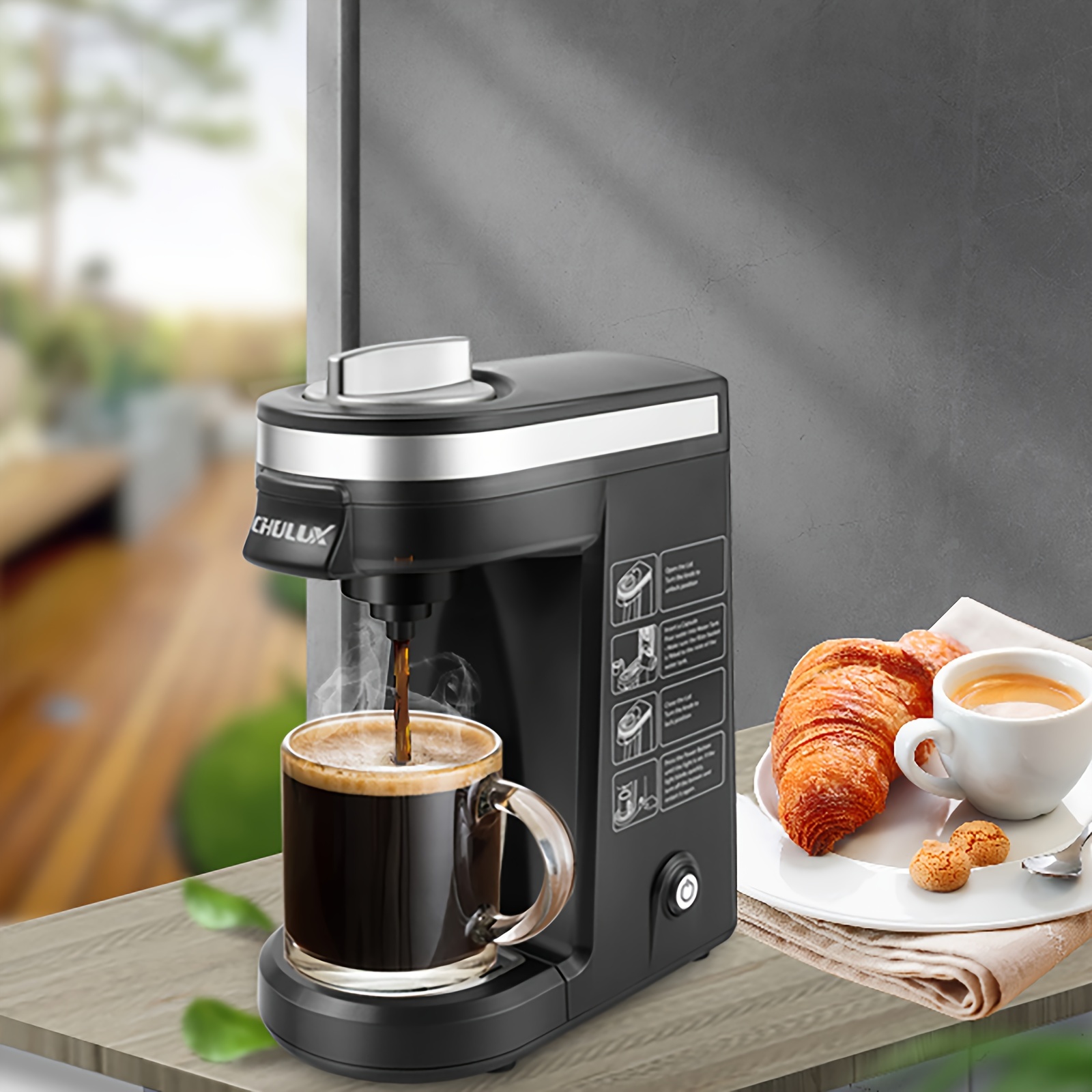 TEMU Chulux Single Serve Coffee Maker Pod And Capsule Ground Coffee Tea, Mini Single Cup Coffee 5-12oz, Fast Brewing With 1pc Reusable Coffee Filter, Black