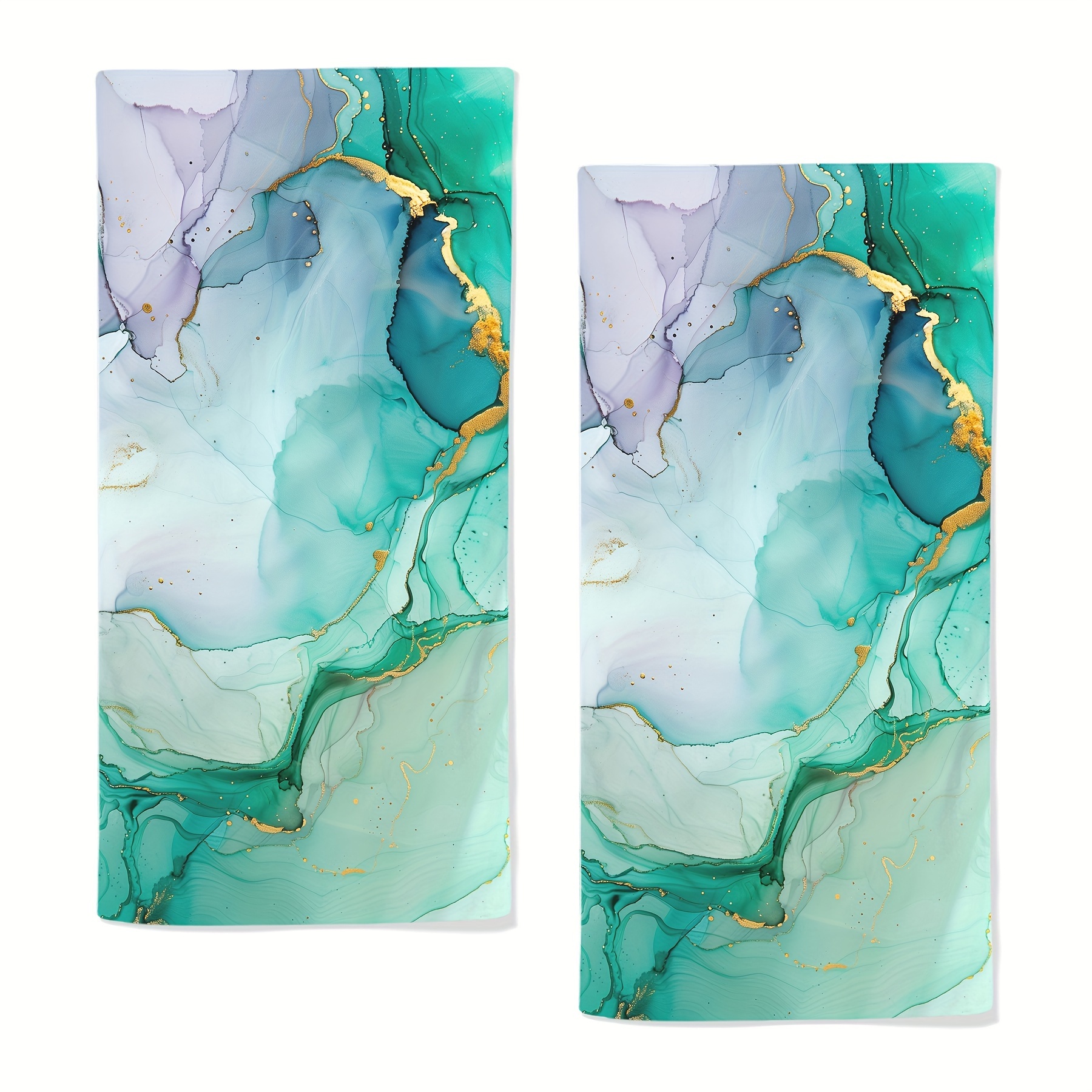 

Turquoise Hand Towels - 2 Piece Bundle Marble Hand Towels Soft Absorbent "x28.7" For Bathroom, Kitchen, Decor & Gift Idea - Elegant And Luxurious Design