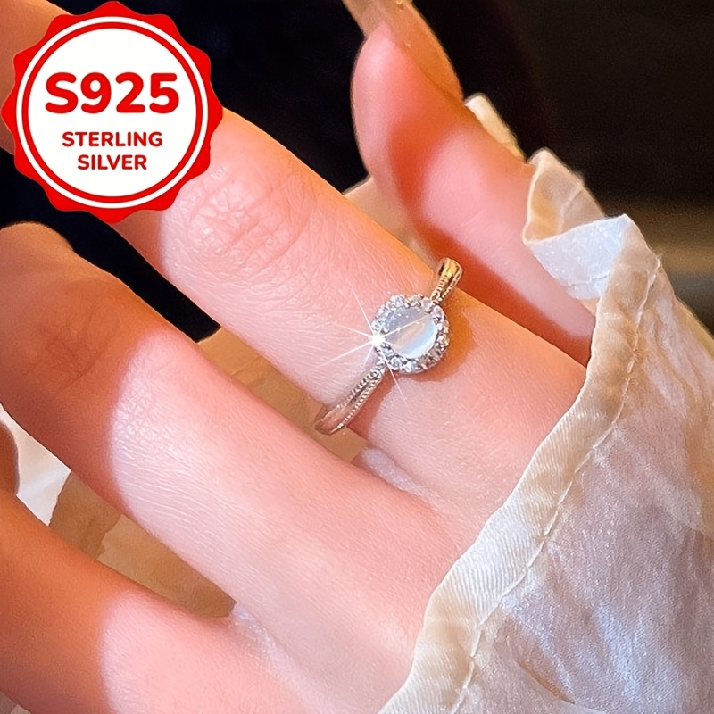 Women's S925 Silver Open Ring with White Moonstone