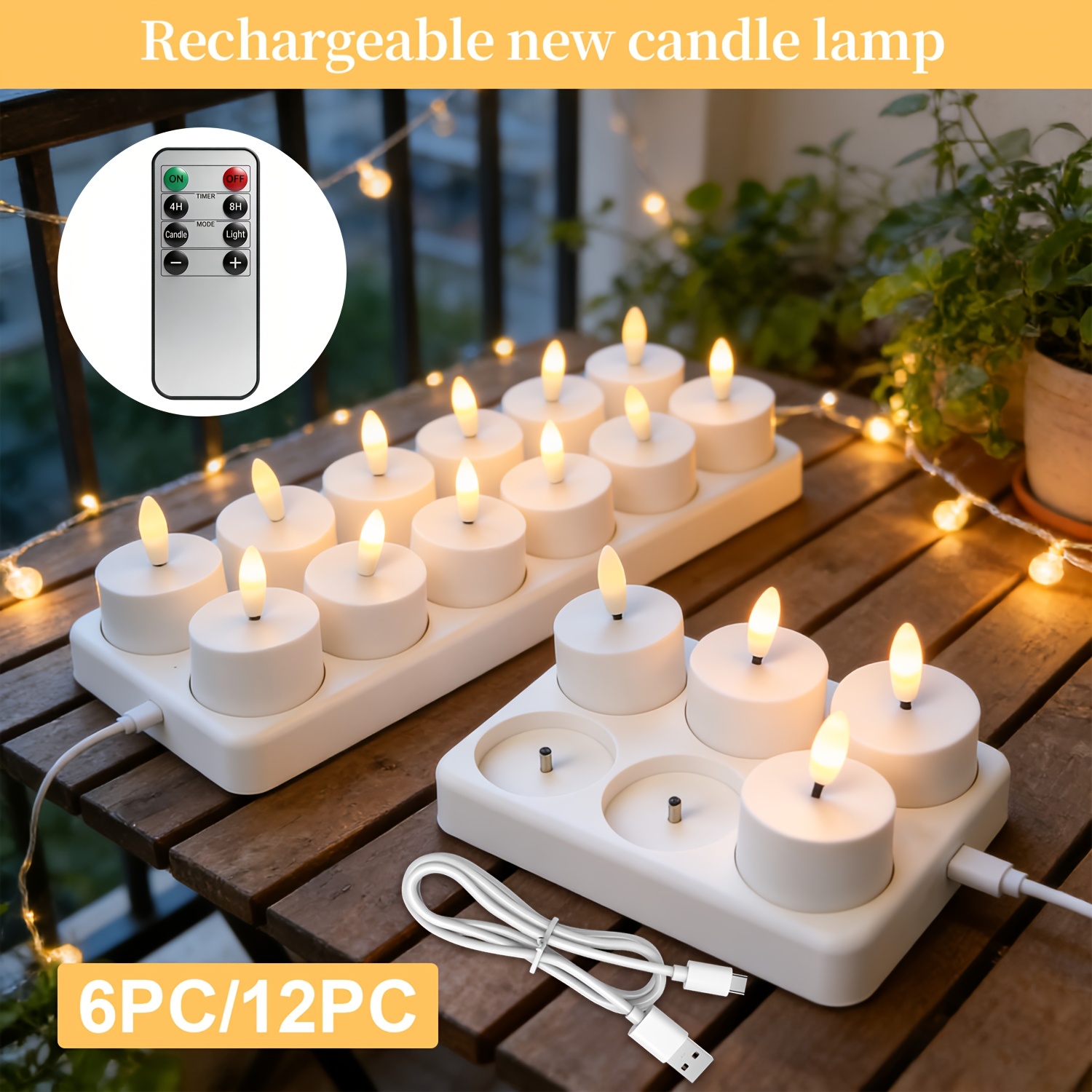 TEMU Rechargeable Flameless Led Tea Lights ( In Packs Of 6 Or 12) With Timer And Charging Base - Ideal For Halloween, Christmas, And Holiday Parties;