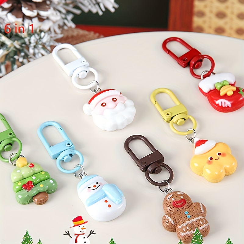 

6pcs Set Cute Christmas Cartoon Keychains – Holiday Accessories For Bags And Gifts