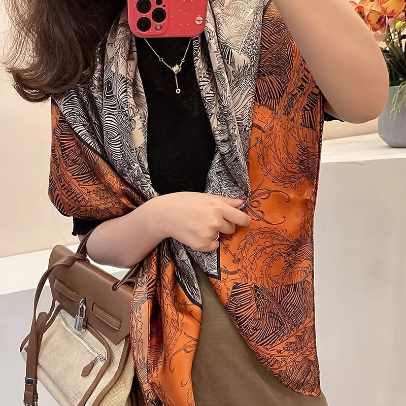 An Elegant 100% Silk Scarf for Women - Mature Style, Decorative Square Scarf, Craftsmanship, Dry Clean Only, Resistant to Deformation, Printed with a Scenic Landscape Pattern, Suitable for Outings - a Refined Featherless Shawl