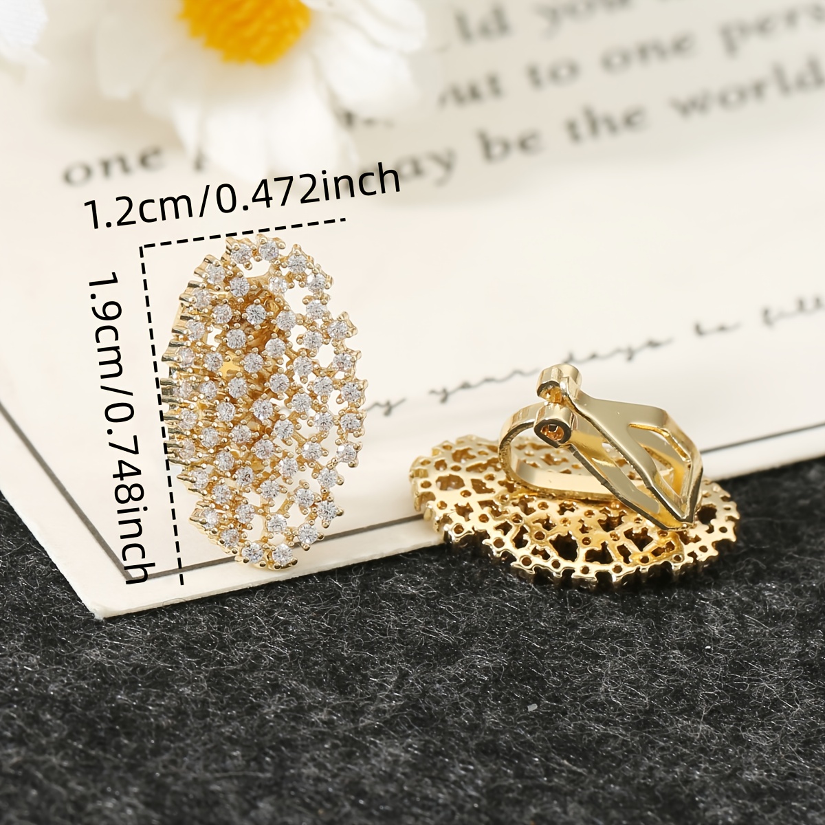 Exquisite Copper Inlaid Zirconia Cross Flower Clip-On Earrings
