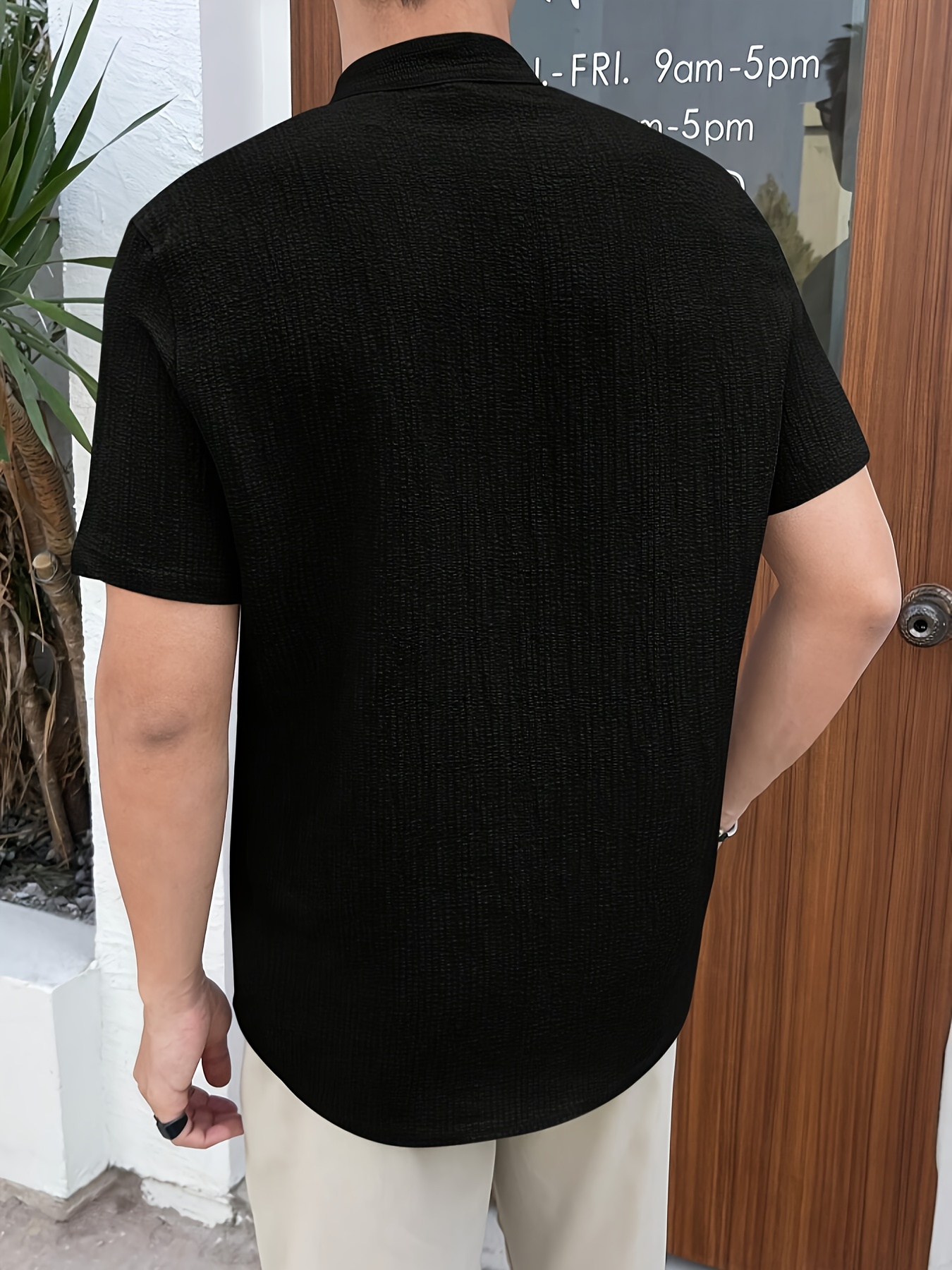Men'S Lightweight Summer Casual Shirt - Solid Color Beige, Short Sleeve, Stand Collar, Button-Up, Breathable Woven Fabric for Outdoor & Weekend Wear, Relaxed Fit Shirt | Classic Collar Shirt | Durable Fabri