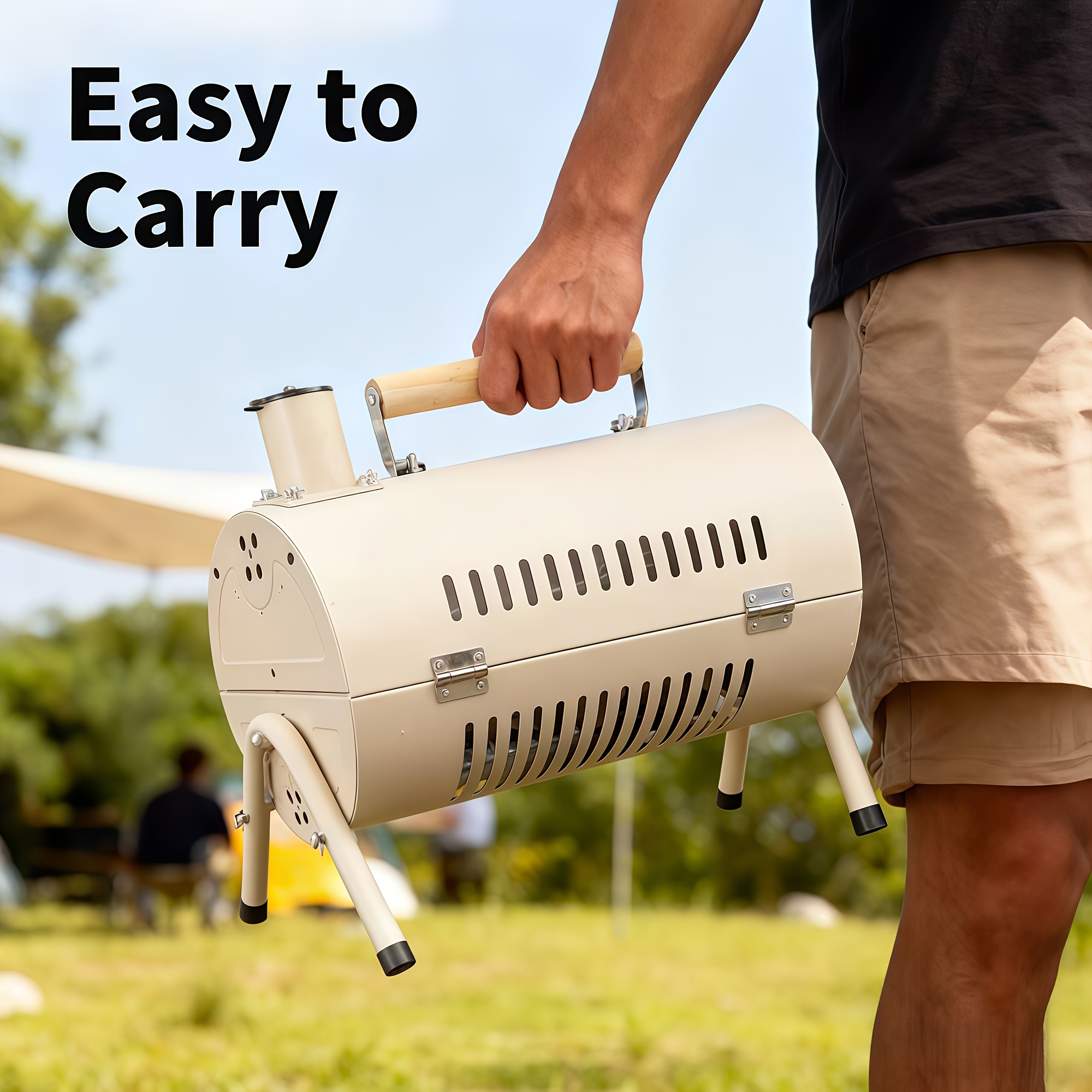 TEMU Versatile Charcoal Grill With Dual Sides - Outdoor Bbq Grill For Camping, Great For Halloween, Christmas, And Celebrations - No Power Required,
