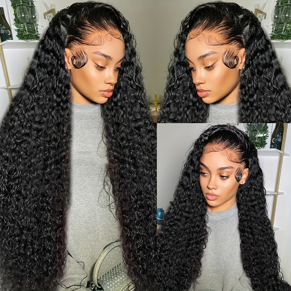 200 Density Deep Wave Glueless Lace Wig Curly Human Hair Temu