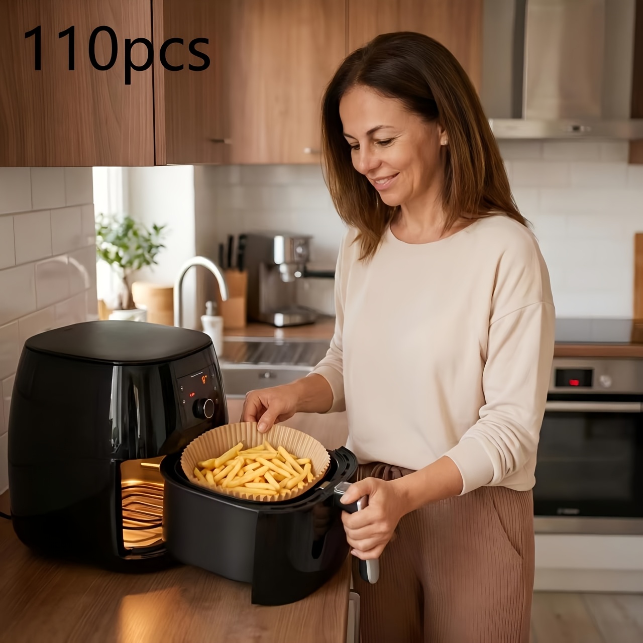 TEMU 110pcs Air Fryer Disposable Paper Liners, Square Air Fryer Liners Fit 2-8qt, Oil-proof No-tray , Parchment Paper For Frying, Baking, Cooking,
