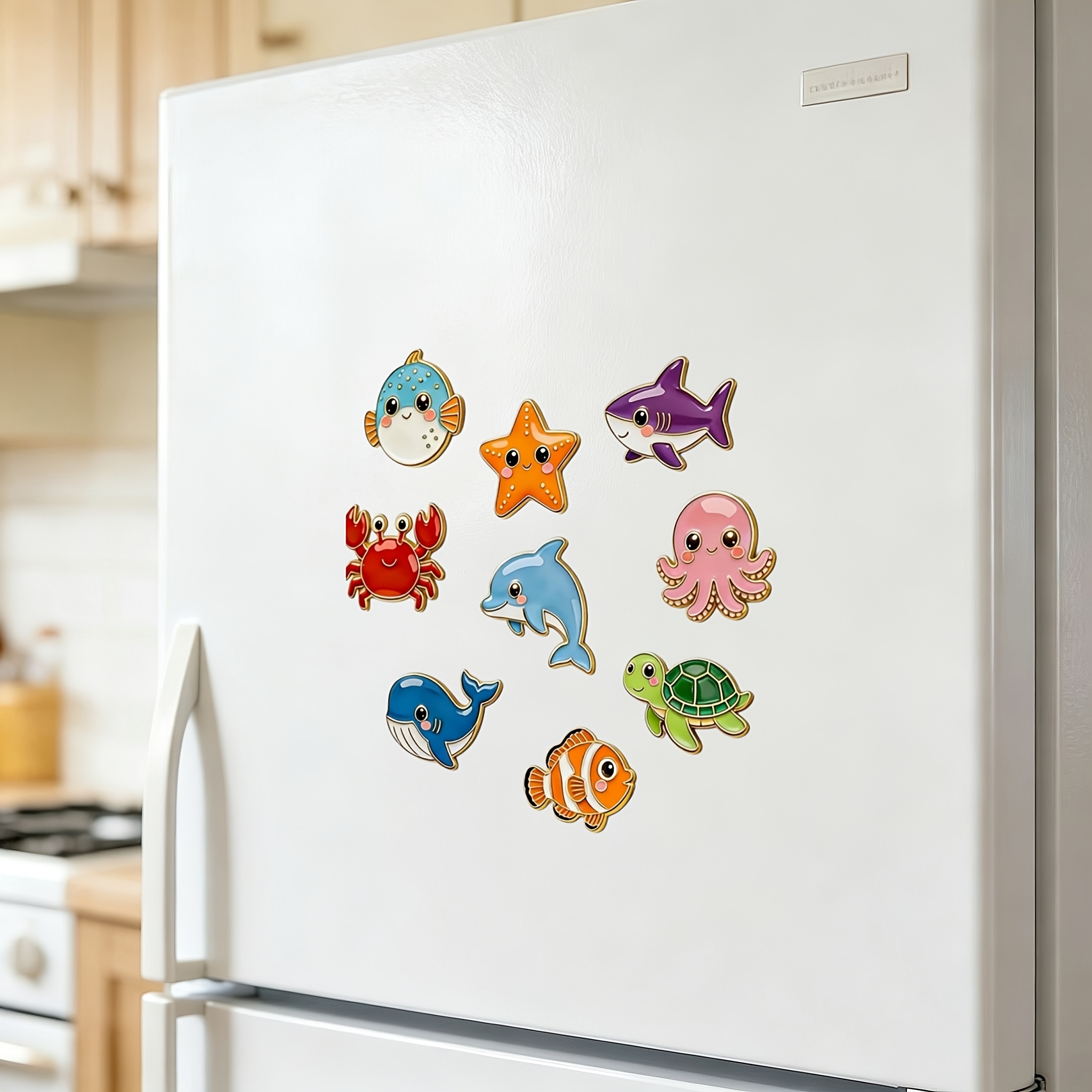 TEMU 9pcs Ocean Animal Cartoon Refrigerator Magnets, Acrylic Fridge Magnets, Cute Decorative Magnets, Suitable For Kitchen, Office, Whiteboard,