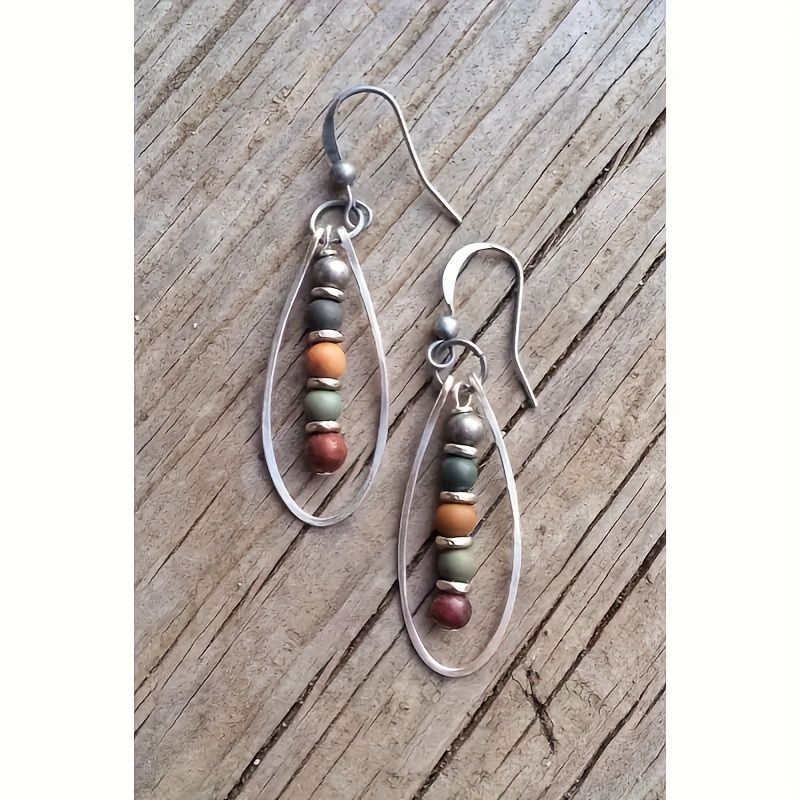 

1 Pair Of Natural Stone Beads Zinc Alloy Retro Natural Pendant Earrings, Suitable For Daily Commuting Gifts For Women
