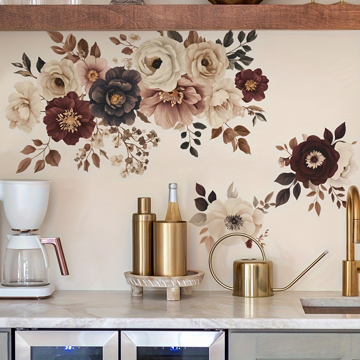 Image of 1pc Elegant Floral Flower Sticker, Artistic Sticker, Suitable For Living Room, Bedroom, Home Decoration Sticker