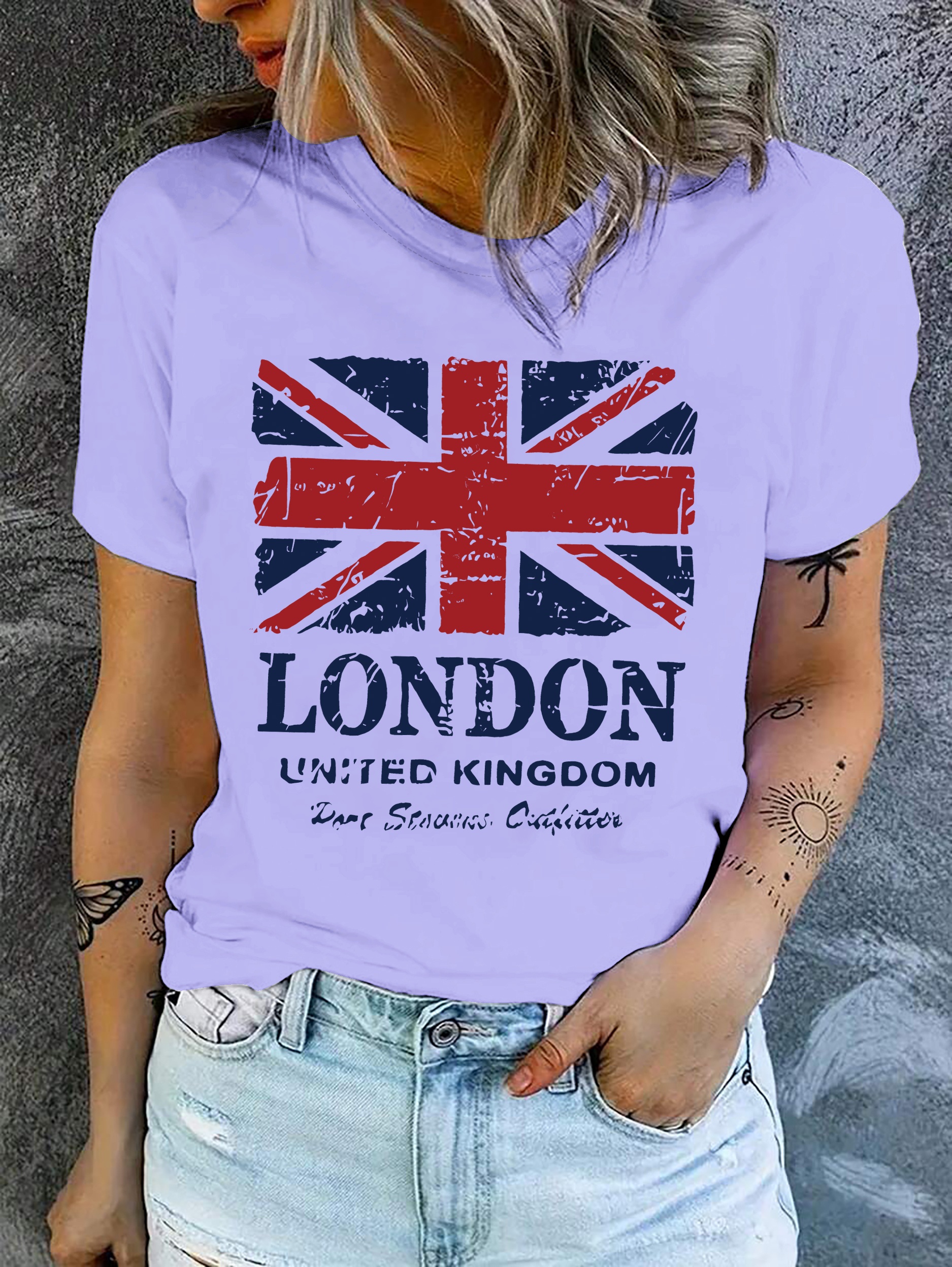 womens british flag t shirt light purple london Temu Australia