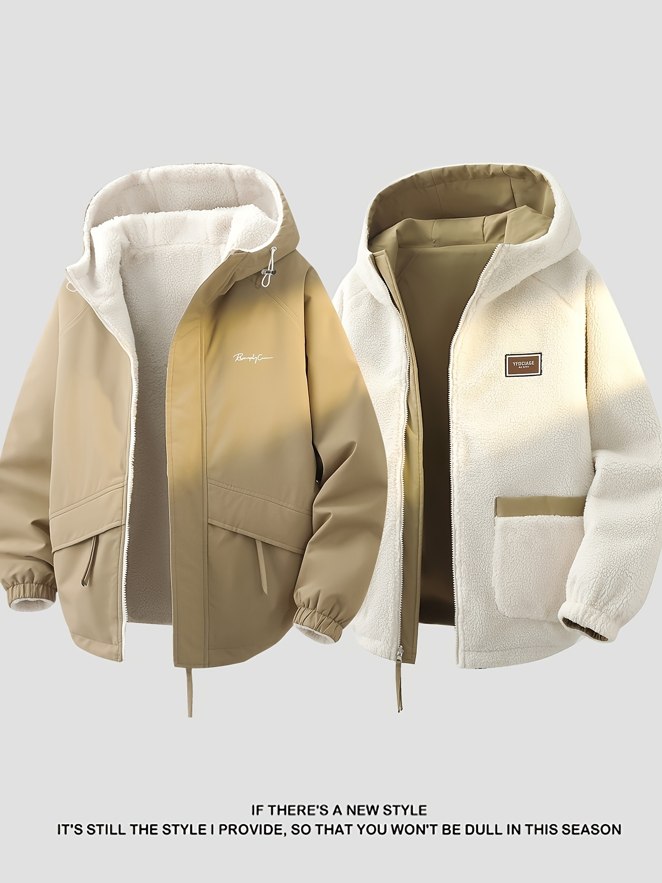 Men's Reversible Winter Hooded Jacket, Windproof & Warm