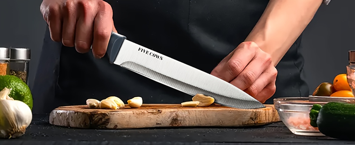 [Best Holiday Gift] 14pcss Five Cows 14pcs Knife Set With Sharpener Block, Stainless Steel, Steak Knife, Cutting Knife, Fruit Knife, Anti Slip Handle, Dishwasher, Safe Kitchen Knife, Built-in Sharpener, Best Holiday Gift In Dark Blue, White, Black, And Red