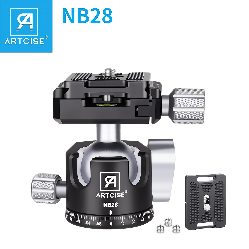 TEMU Artcise Low Profile Tripod Ball Head - 28mm Cnc Machined Aluminum, Dual Quick Release Plates, 360° Base, For Dslrs, Camcorders, Telescopes - Max