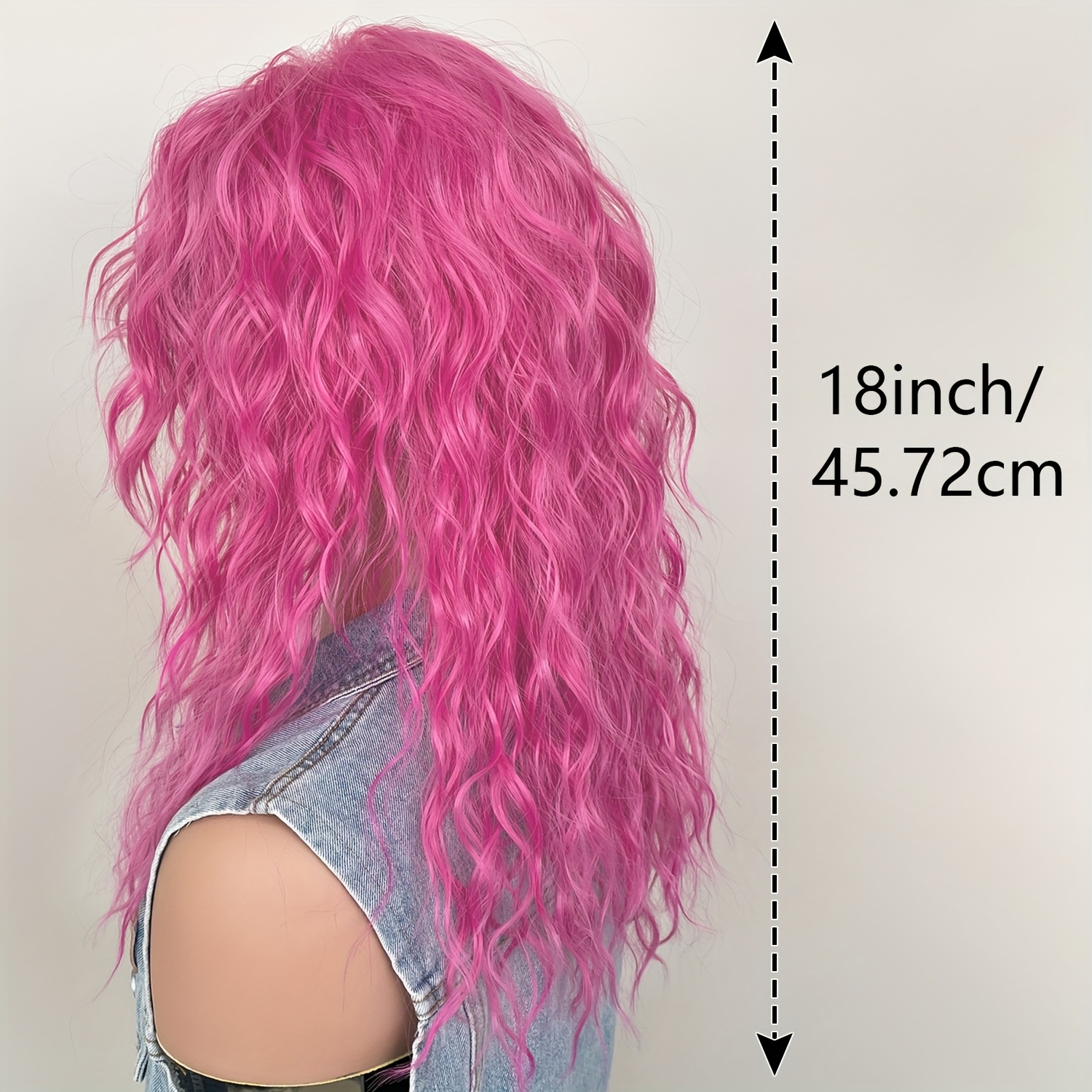 womens rose pink wig long curly wig bangs 18 inch curls 