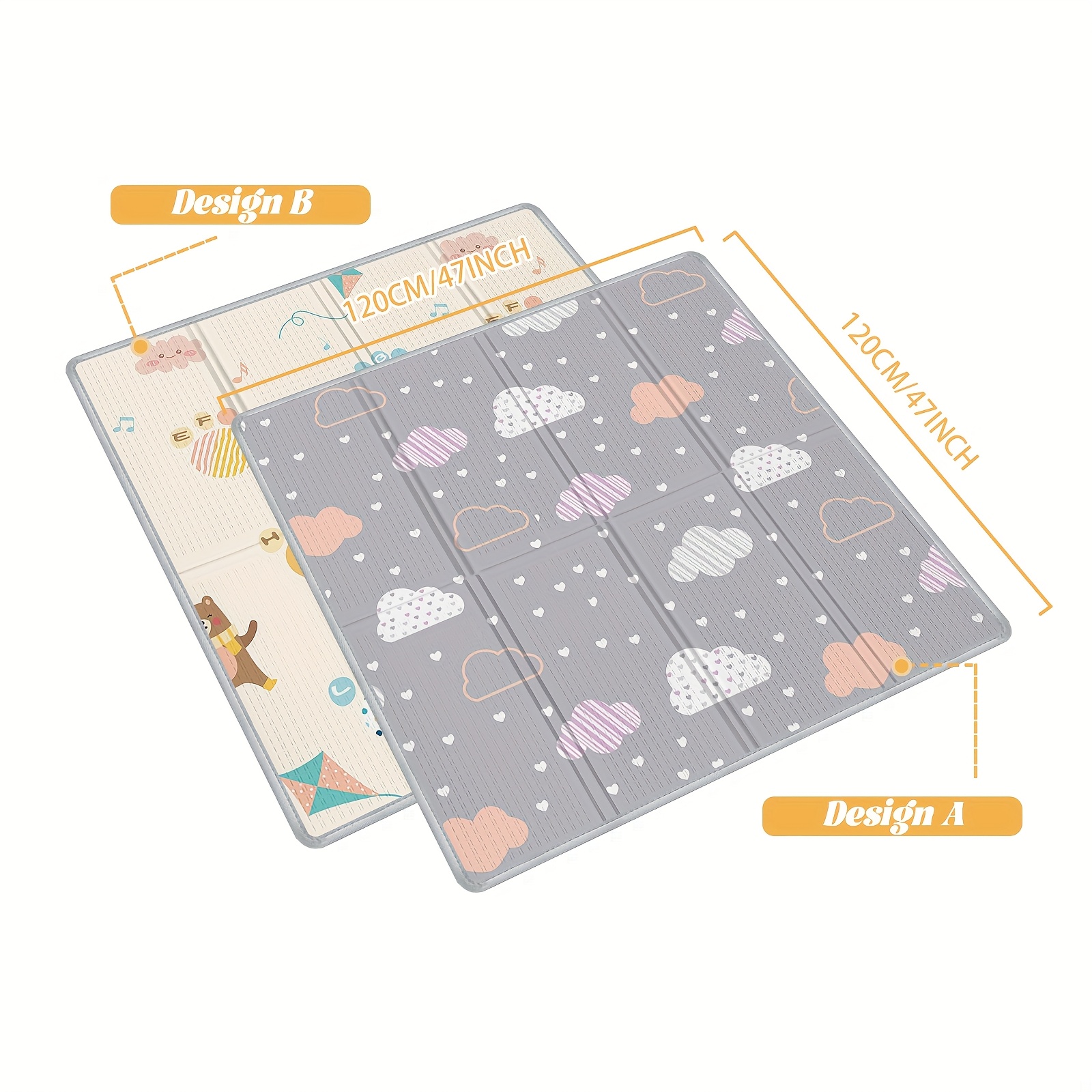 Image of Extra Thick Baby Play Mat, Measuring 47x47 Inches, Made From Xpe Material, Reversible, Space-efficient, Foldable, Ideal For Home Education And Outdoor Play