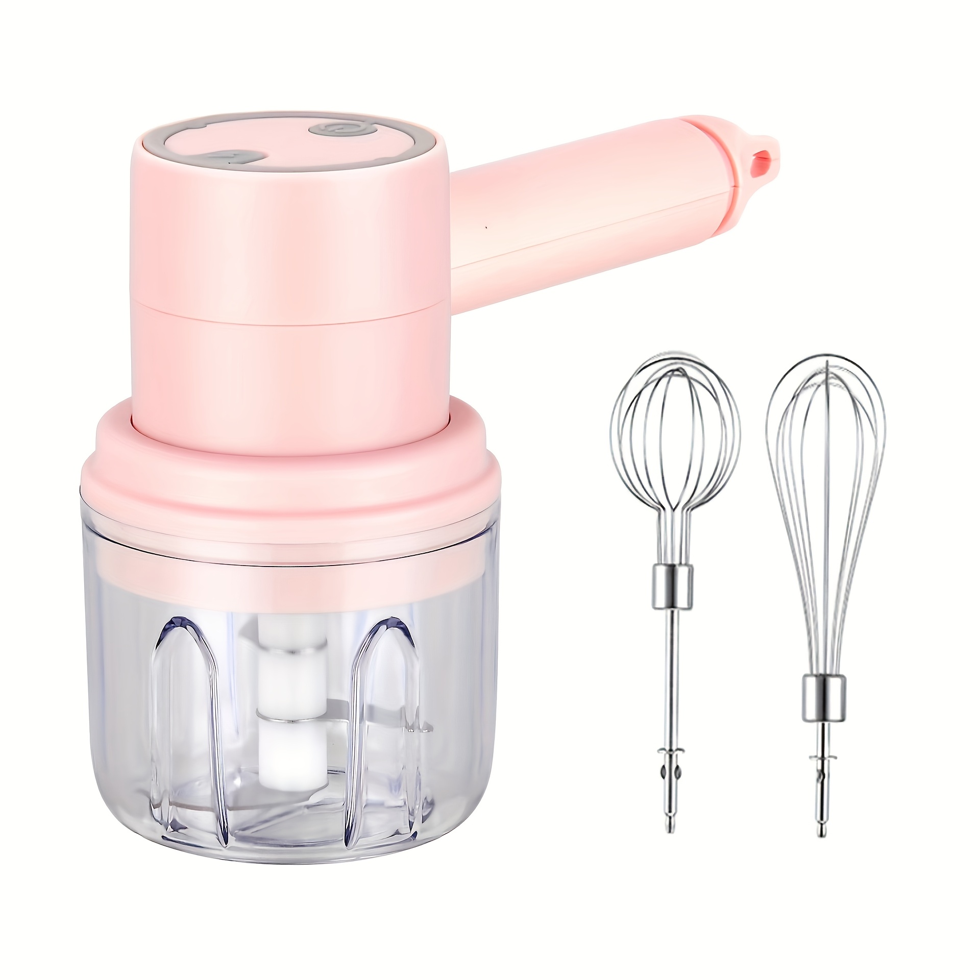 cordless electric garlic chopper and egg whisk a 2 in 1 hand mixer   usb rechargeable this set features a   adjustable egg beater and garlic mincer ideal for baking making cakes   butter tarts and chopping onions vegetables ginger and fruits Product details 8