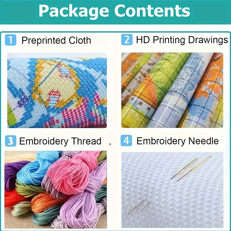 DIY Cross-Stitch Printed Kit, Cartoon Kitten Pattern for Beginners