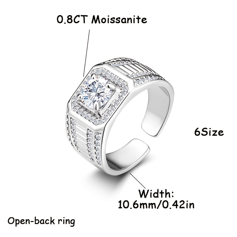 Image of Hypoallergenic 925 Silver Men' Featuring 0.8 Carat Moissanite, Suitable For Genders, Stylish And For Business Events And Special Occasions Like Christmas, Valentine's Day, And Thanksgiving