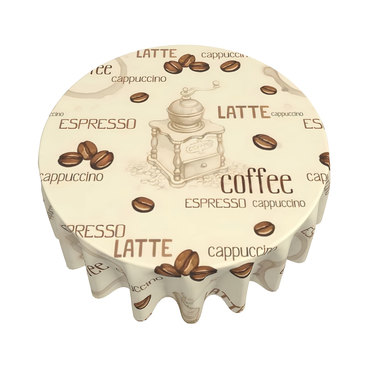 Modern And Stylish Round Tablecloth With Coffee Bean Print, Suitable For Dining Tables, Tea Tables, And Home Use