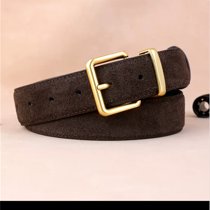 E-shop Damen Vintage Mattbrauner Gürtel - Goldfarbene Schnalle für Jeans, Anzüge & Casual/Formelle Kleidung - Verstellbarer