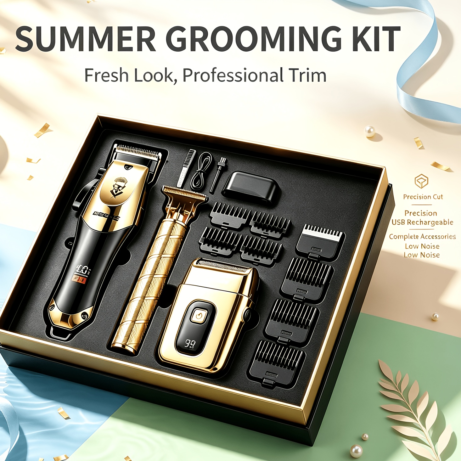 TEMU Weeme 3pcs Professional Electric Trimmer Set Wireless Usb Charging Personal Care Cleaning Set Men's Beard Trimmer, Men's Gifts, Holiday Gifts,