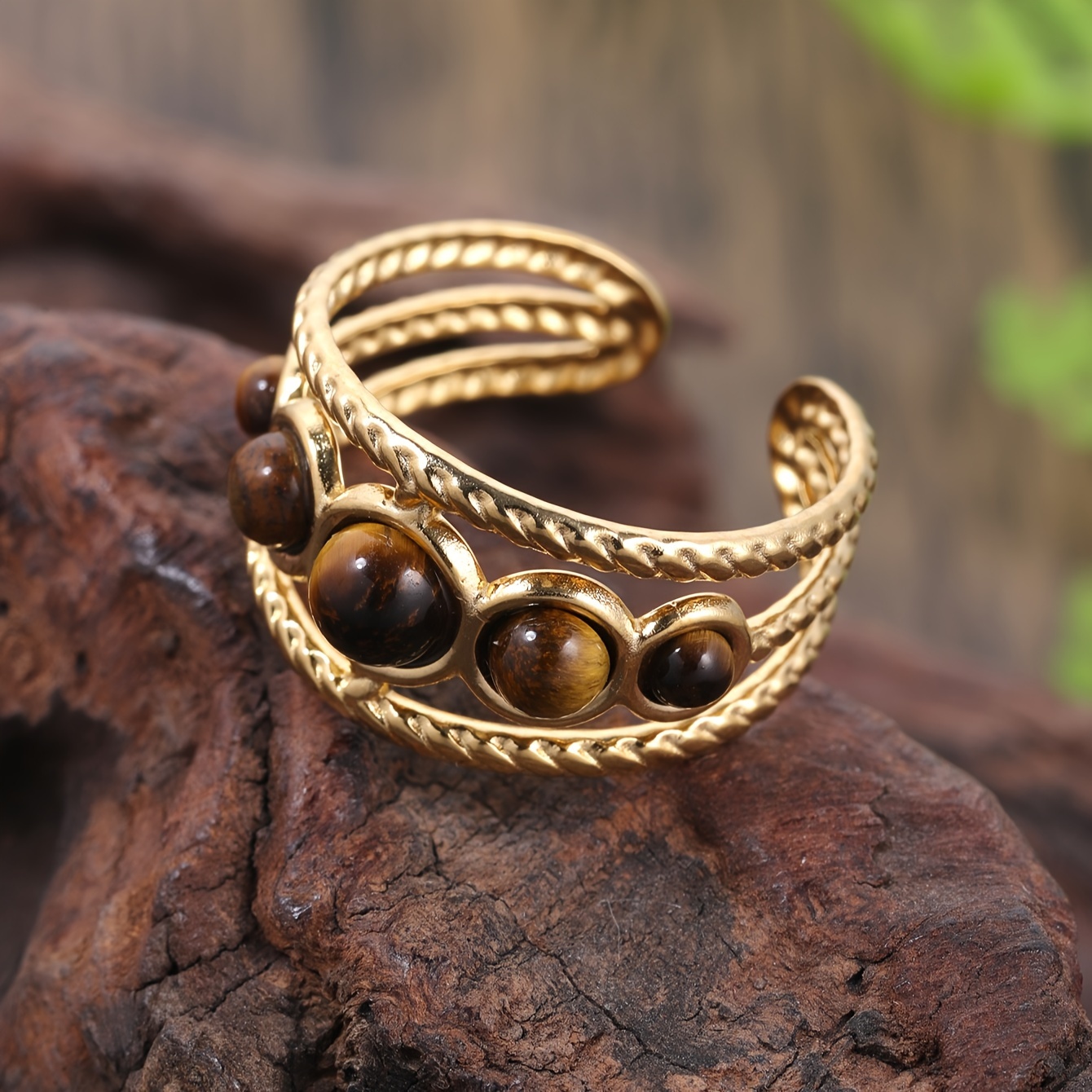 Golden Palace Style Stone Ring Stainless Steel