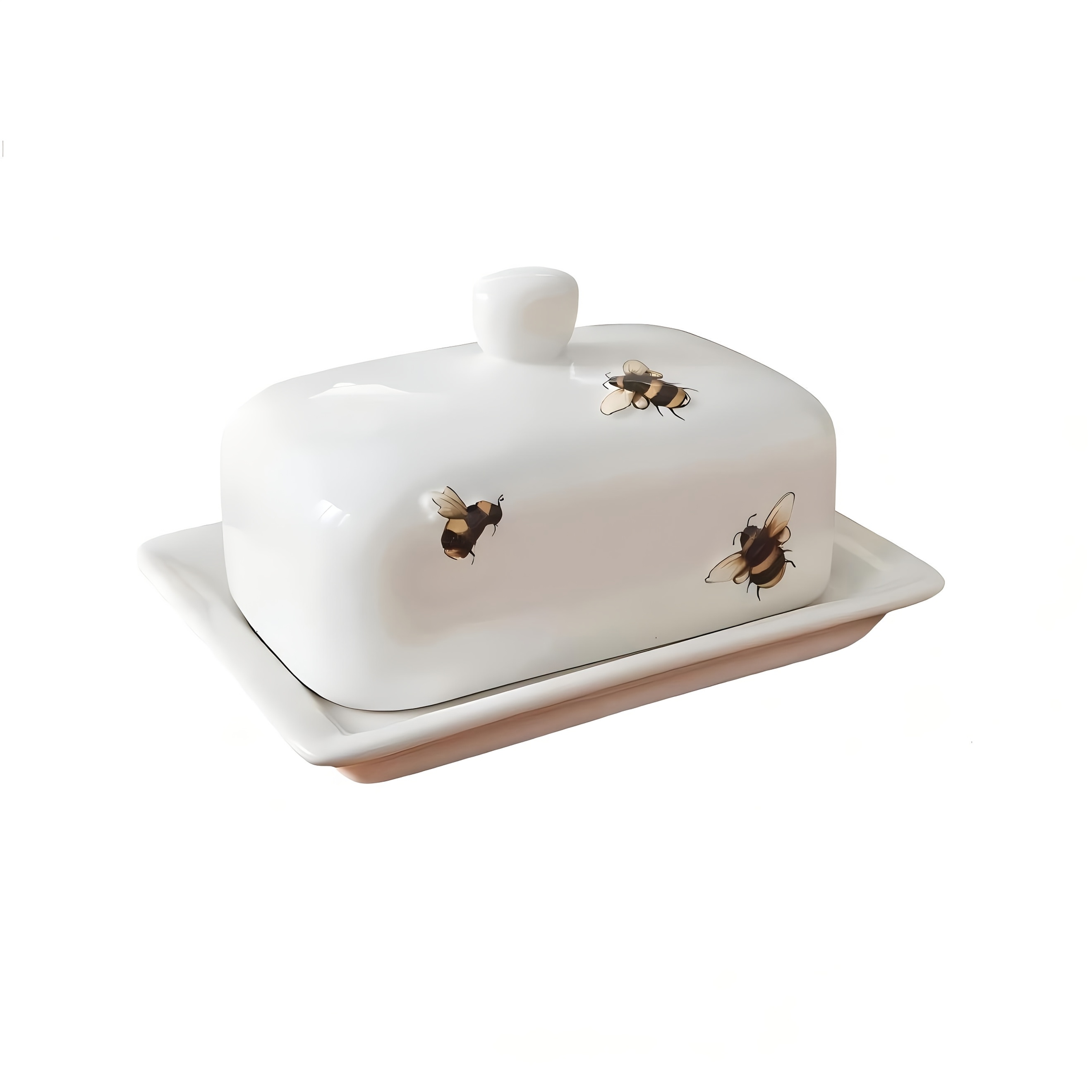 Image of 1pc Ceramic Butter Dish With Lid, Rustic Farmhouse Bee Ceramic Butter Dish, Butter Keeper Crock With Handle And Lid, Thick-walled Stoneware, Dishwasher Safe Dish