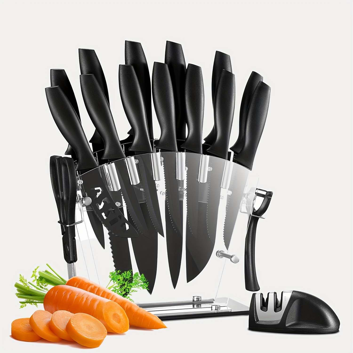 

Knife Set , 17 Pcs German Steel, Includes Multiple Of Knives, , Sharpener, 1 Knife Set, Nonstick And No ,