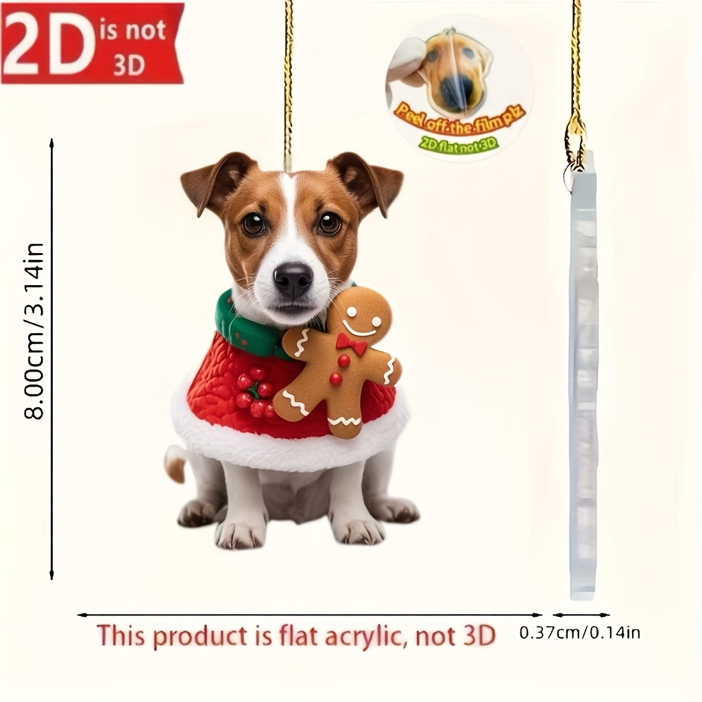 TEMU 2d Flat, 2d Flat 1pc Cute Terrier Christmas Tree Ornament - 2d Flat Acrylic Hanging Decoration With A Ginger And Brown Striped Collar, Eyes, And