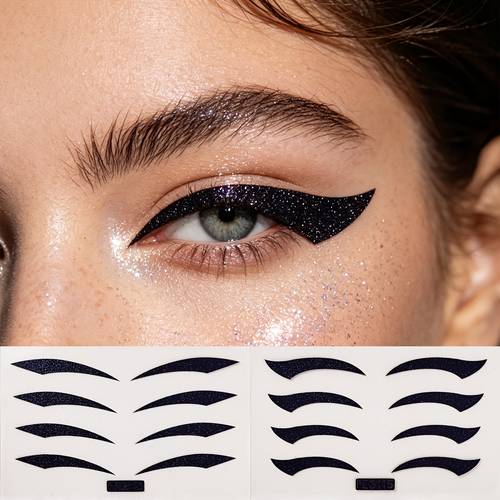 2 sheets shimmering eyeliner stickers natural curved style shimmer texture no eyeliner drawing required waterproof and non smudging suitable for eye shapes