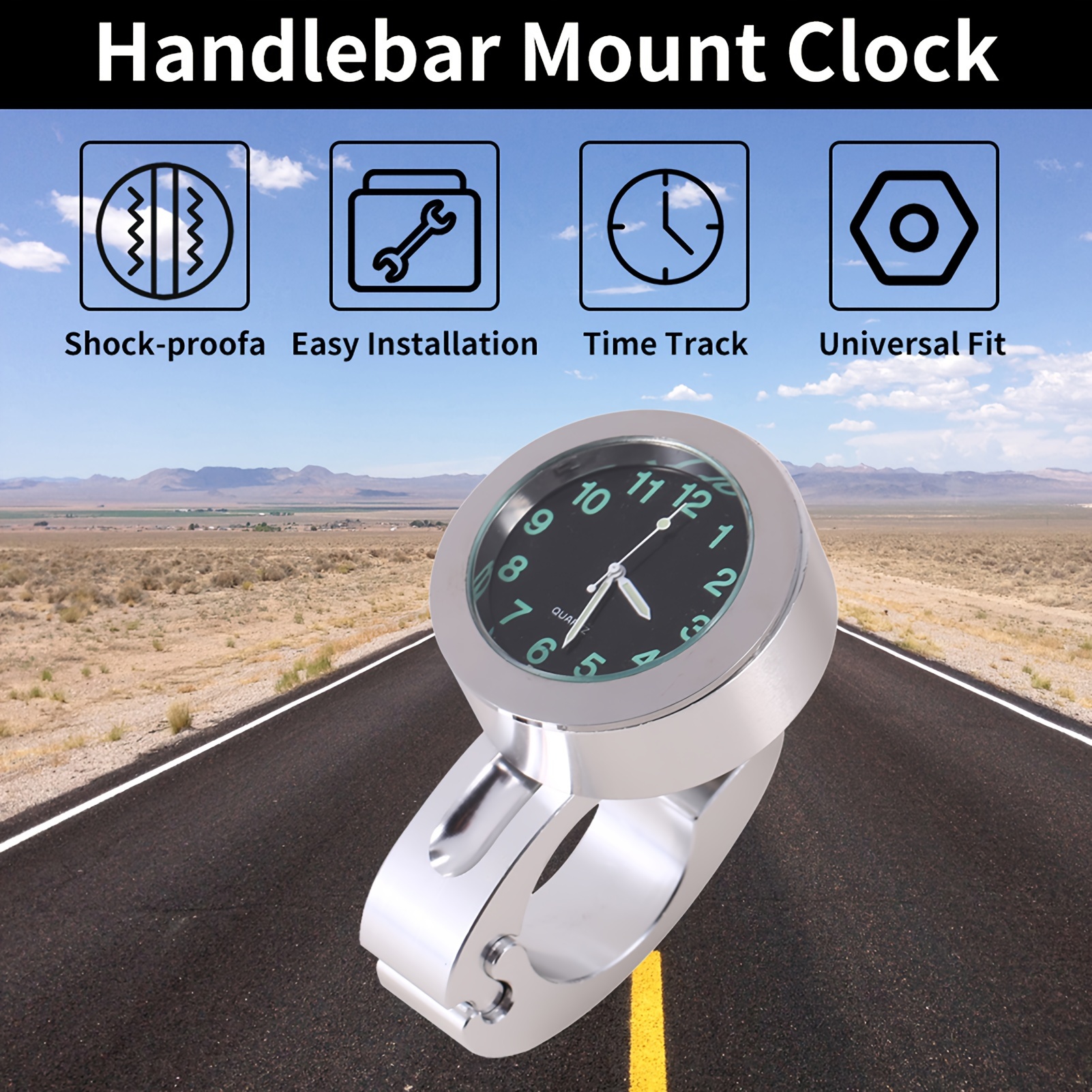 

1pc Motorcycle Clocks Waterproof Motorbike Mount Watch Digital Clocks, For 7/8"‑1" Handlebar Accessories, Silvery