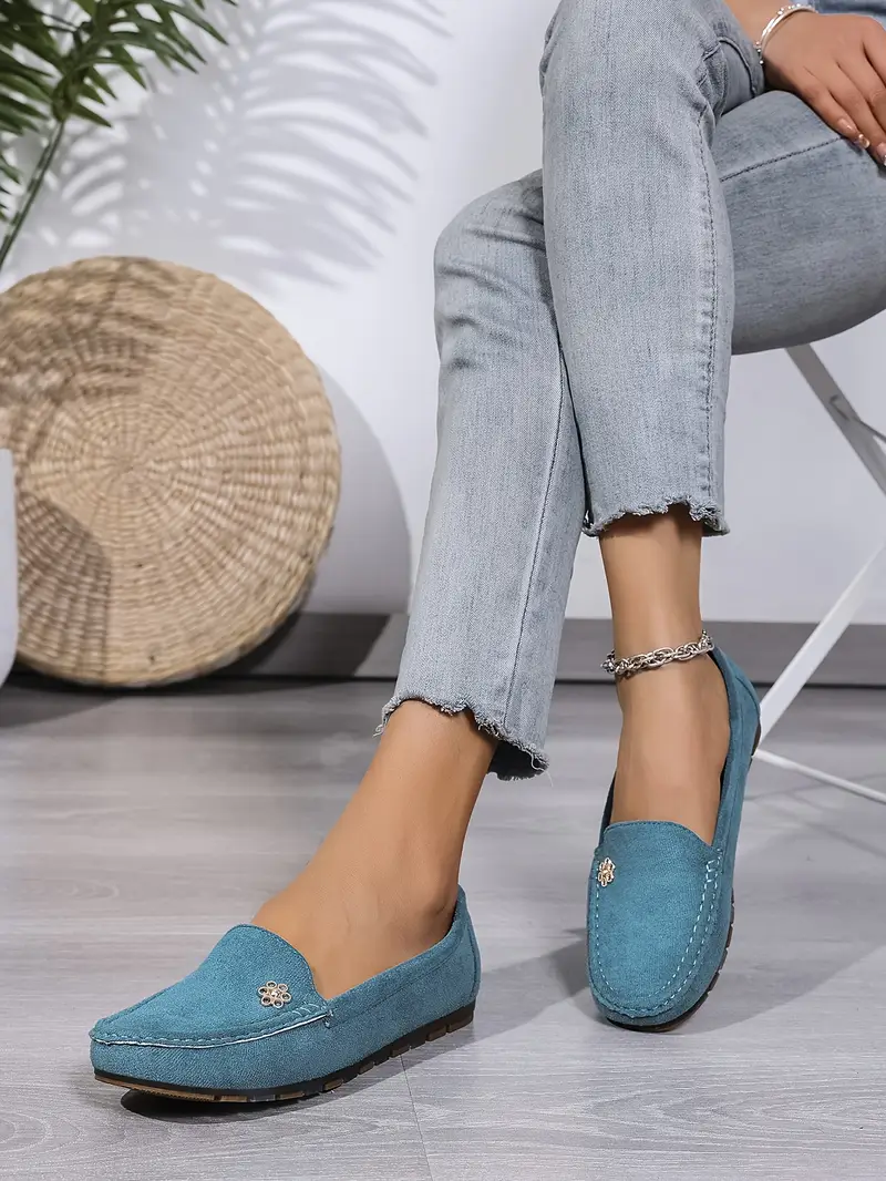 womens plus size flannel slip on loafers comfortable metal decor soft fabric footwear ankle strap plain toe design hand washable fashion loafers flannel slipon shoes comfortable footwear details 3