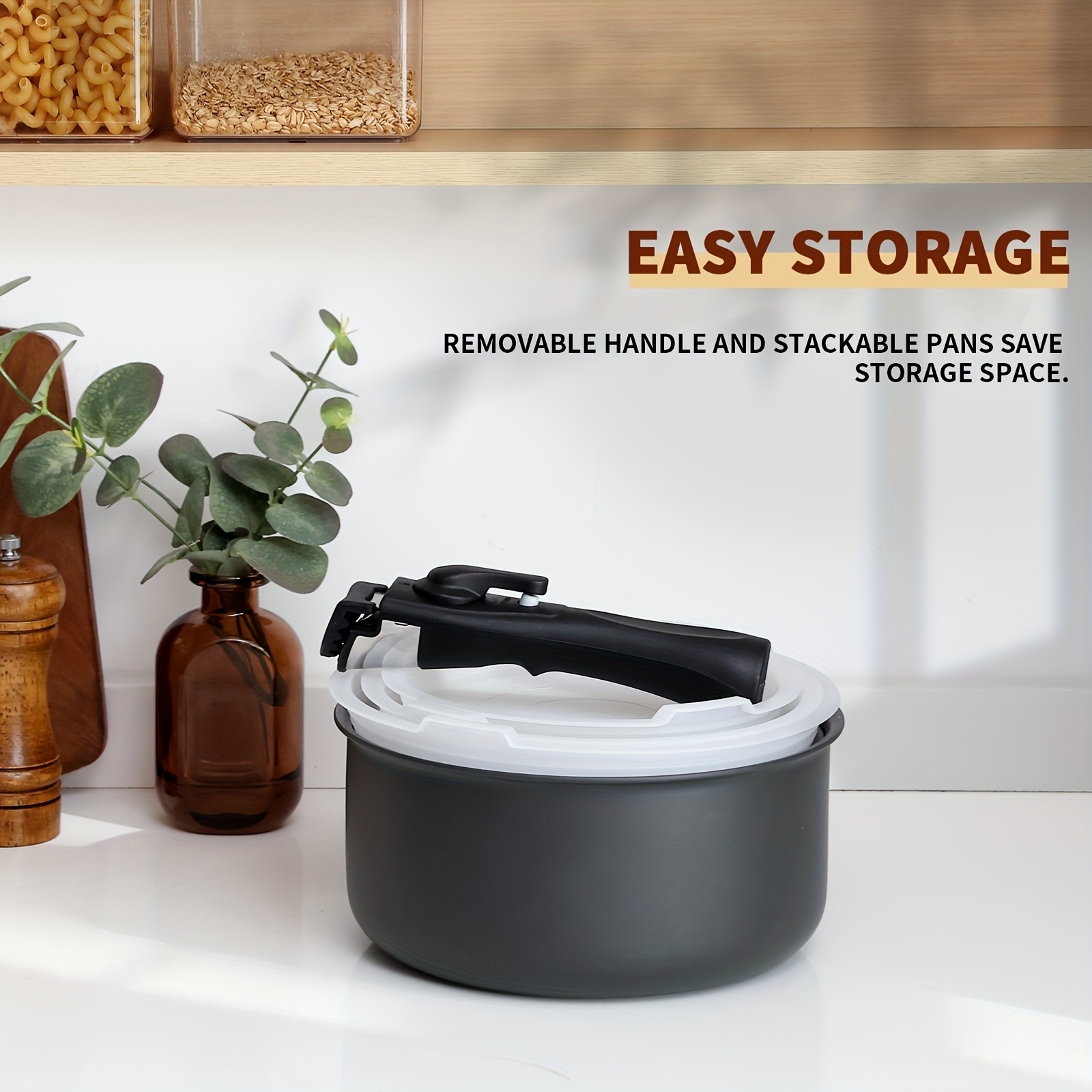 E-shop Induktions-Saucestellen-Set 7tlg., Antihaft-Töpfe mit Abnehmbaren Griffen, für Alle Kochfelder, Stapelbares Design, Spülmaschinen-/Ofenfest, -