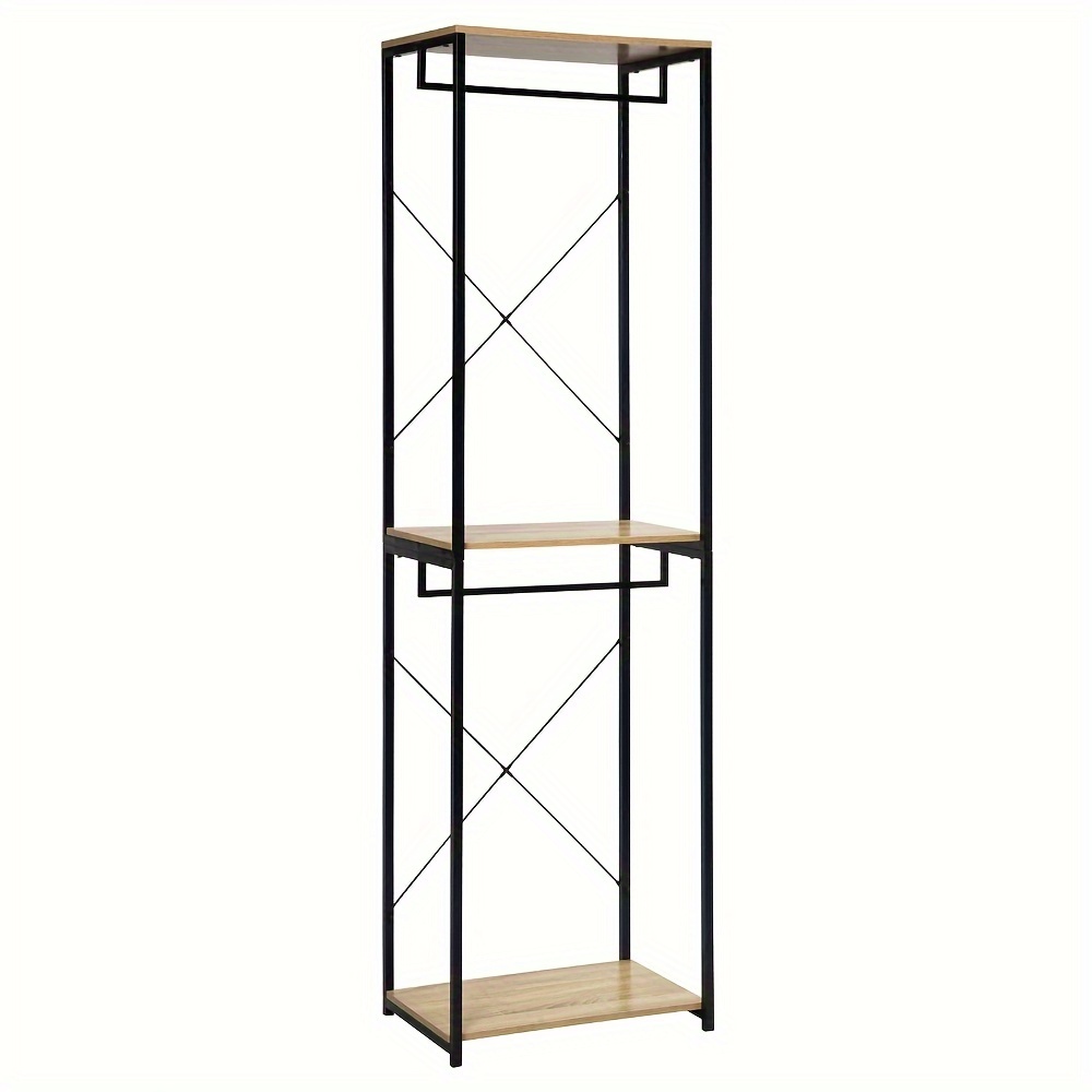 1pc Coat Rack Clothes Rack With Shelf Made Of With Anti-slip Feet More Stable, Hanging Shelf, Black And Light Oak