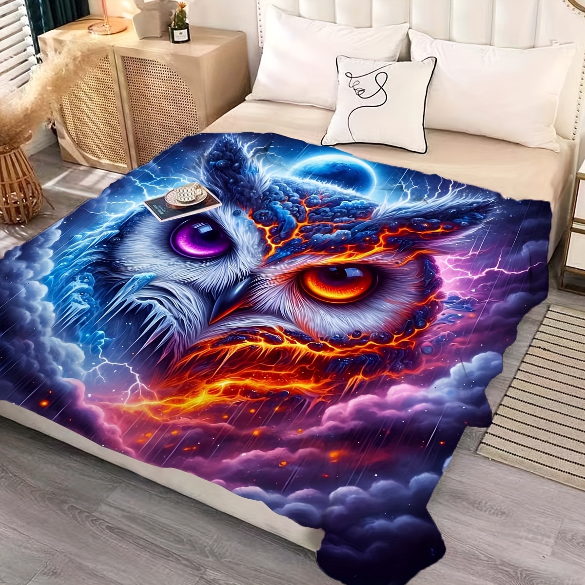 a creative beautiful owl flannel bed sheet a Temu New Zealand