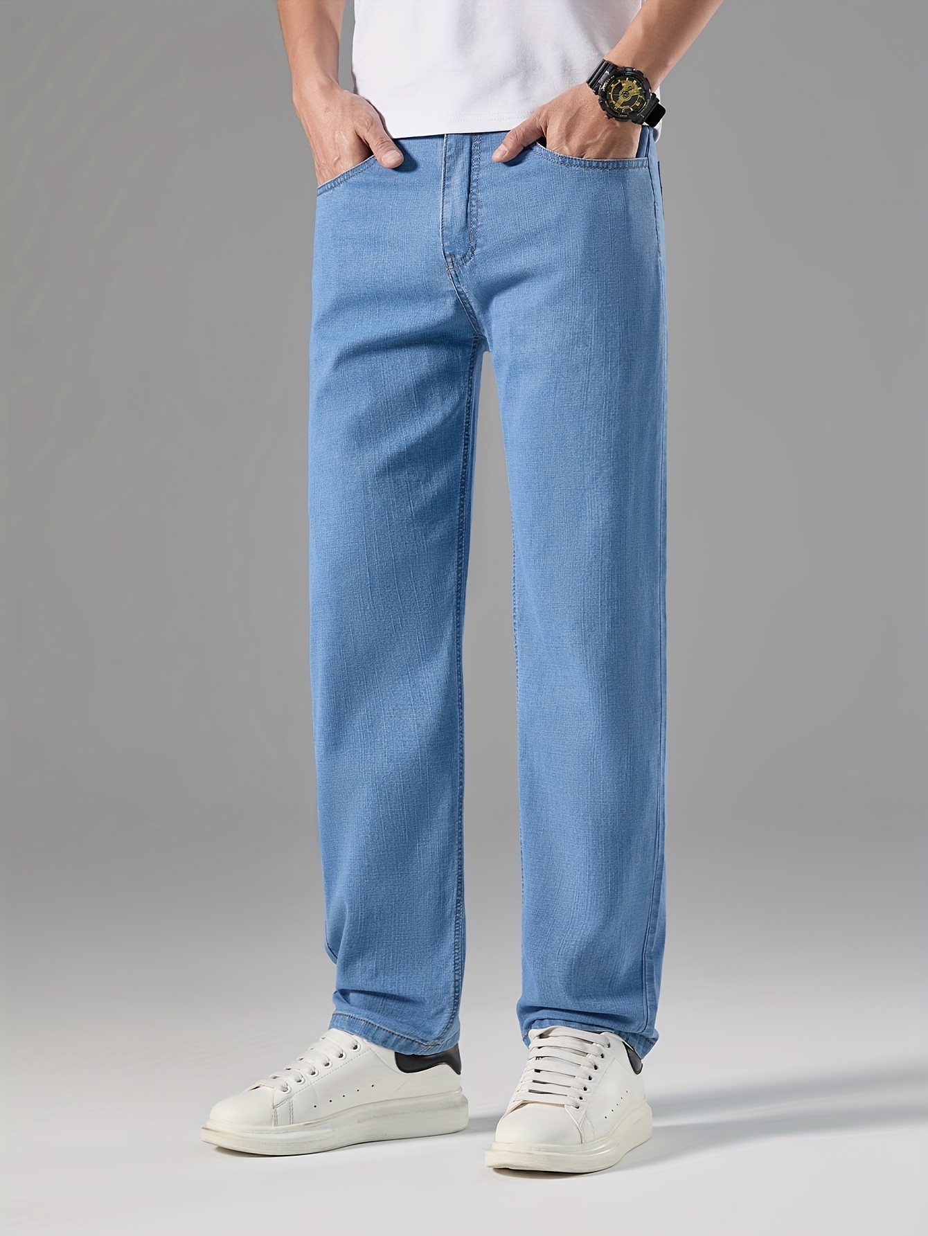 men's denim jeans light blue casual pants Temu Australia