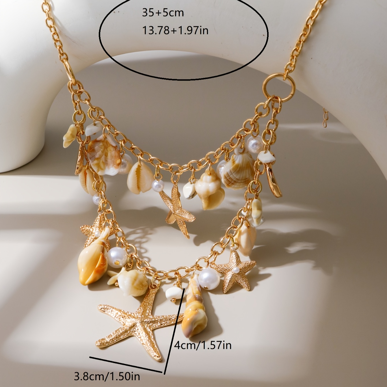 Boho Layered Necklace Shell Starfish Pendant Tassel Chain