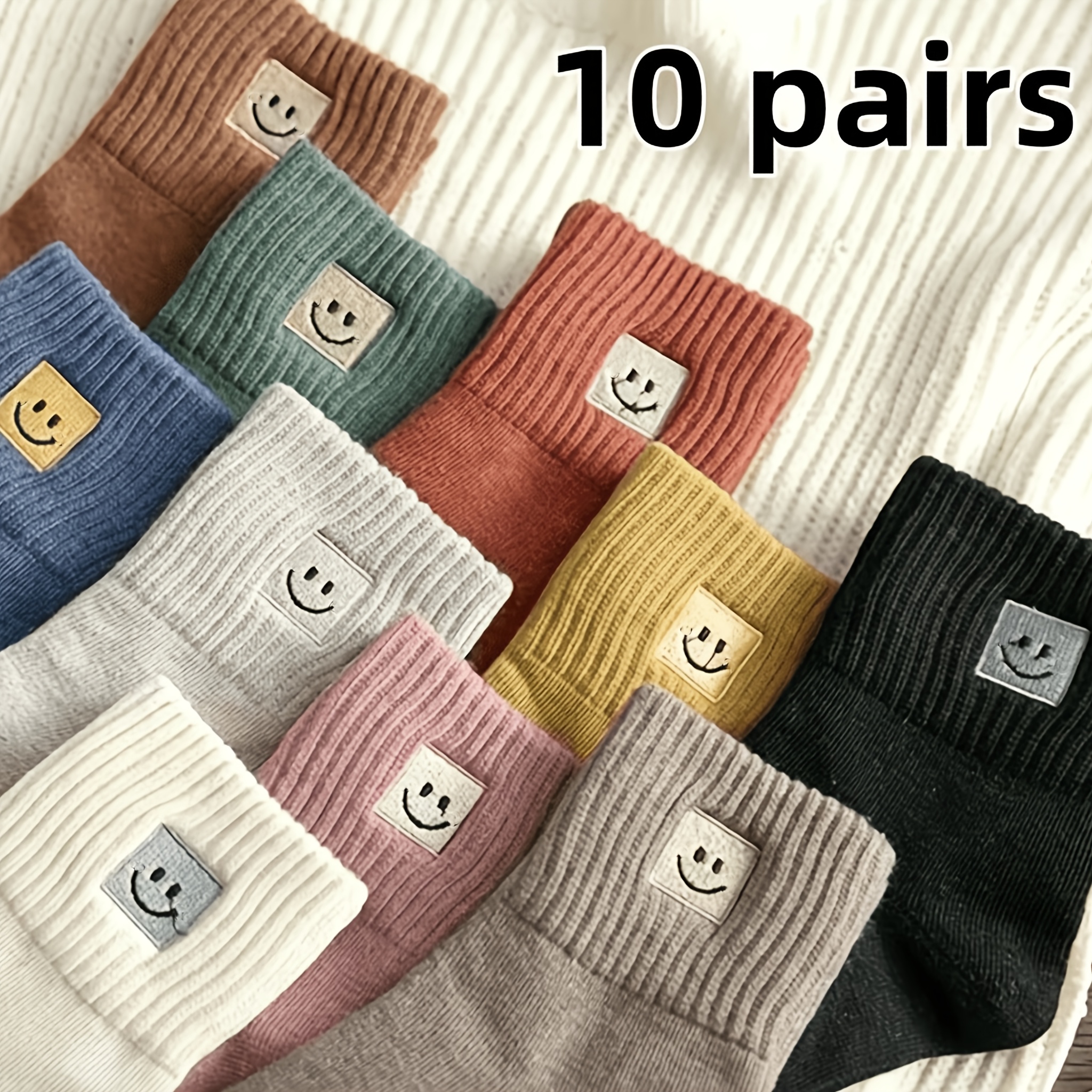 TEMU 10 Pairs Women's Winter Warm Mid Tube Socks, Cute Solid , Comfortable And Durable, Multi-colored Options, Fashionable Additions, Suitable For