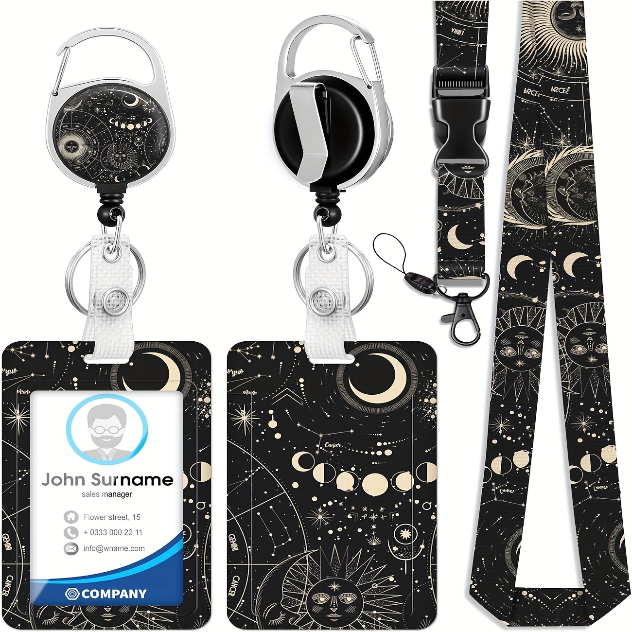 Starry Night Badge Holder With Retractable Reel And - Temu Canada