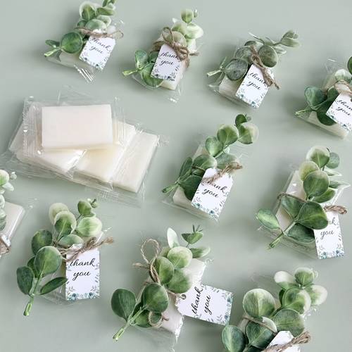 20pcs mini soap favors with eucalyptus greenery scented hand soaps thank you tags baby showers bridal showers weddings birthdays elegant white packaging soap gifts for weddings bridal shower favors decorative soap packs floral soap packaging durable plastic wrapping