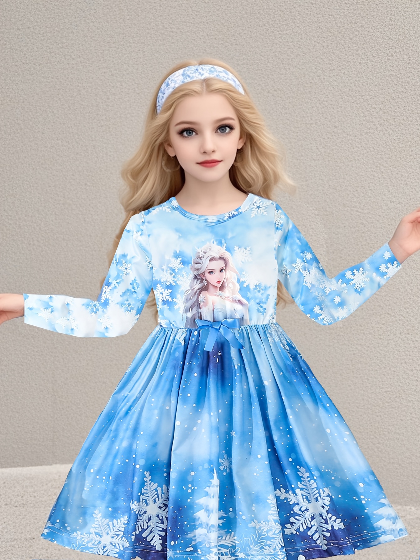 Robe Princesse Fille à Manches Longues - Motif Bonhomme De Neige Noël, Tissu Doux
