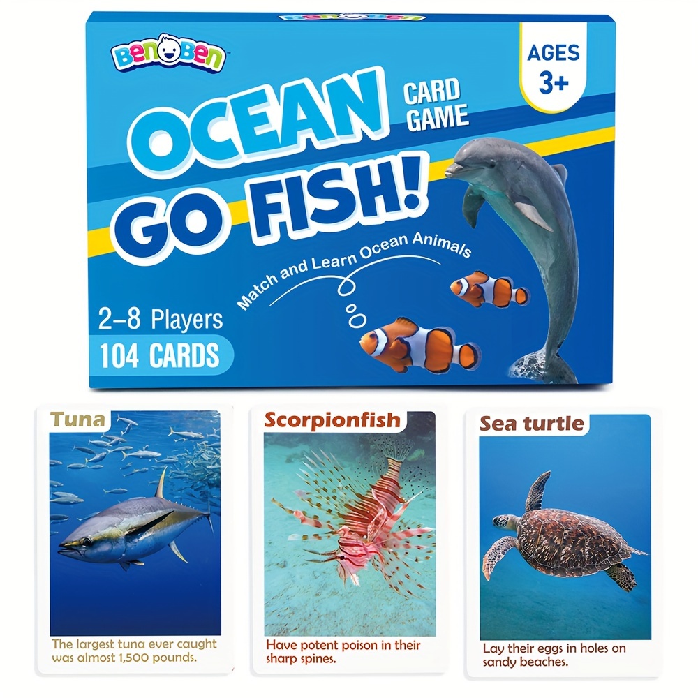 Temu – TEMU Card Game For Kids, 104 Cards, Ocean Theme Memory Matching Game, Sea Animals Learning Playing Cards, Picture Cards With Real Photos, , 2-8