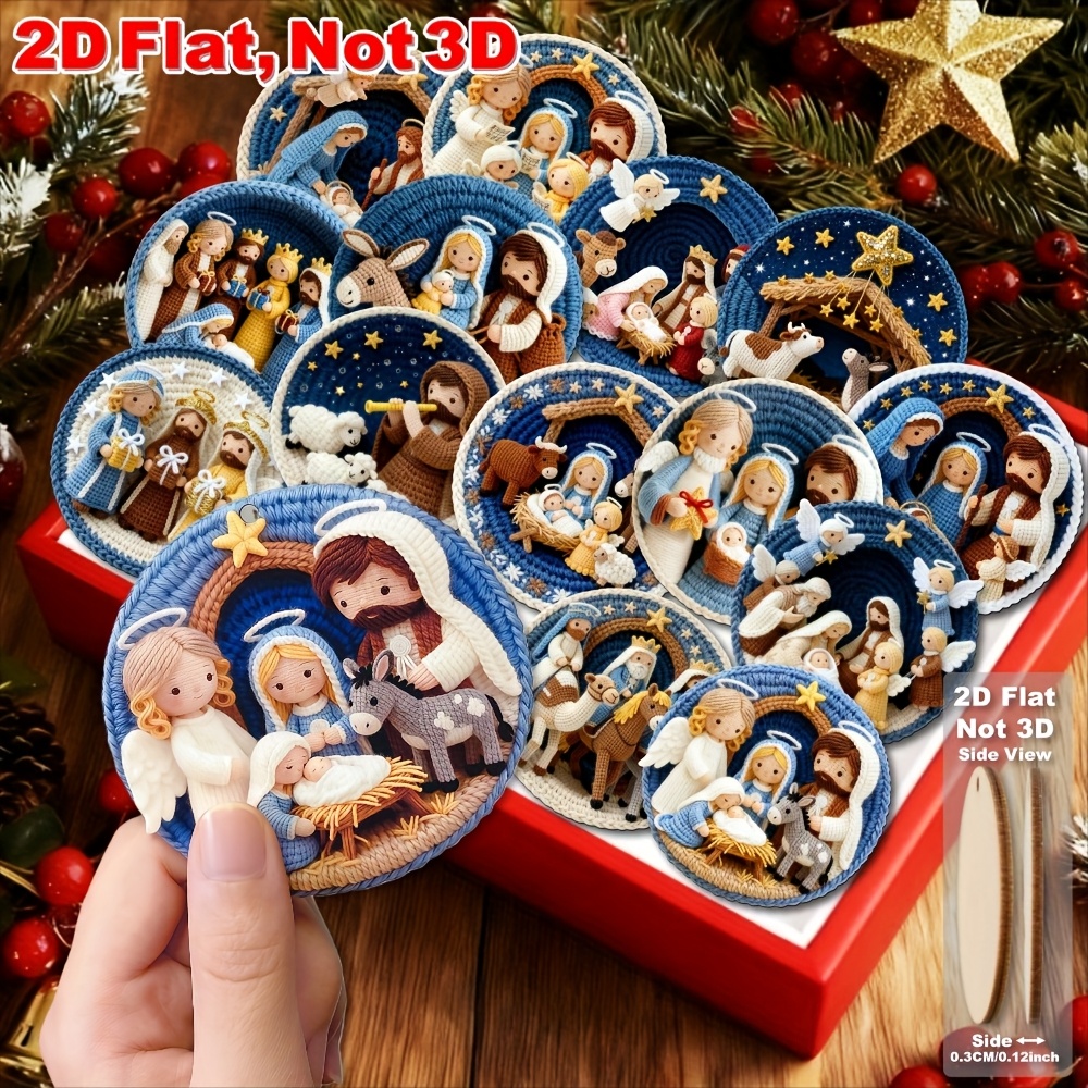 TEMU Adornos de Azules 2D Planos, 10 piezas/15 piezas, Diseño Único de Colgantes de Madera, Recuerdos de de Navidad y Pascua, Decoración para
