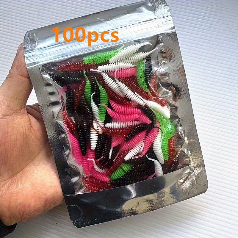 100pcs Mixed * Bait Set for Winter Fishing, Small Threaded Soft Worms with  Hooks, Maggot Fishing Lures, PVC Release Bait, Decoy Tail Worms, Outdoor  Fishing Ultra-Realistic Fish Lures