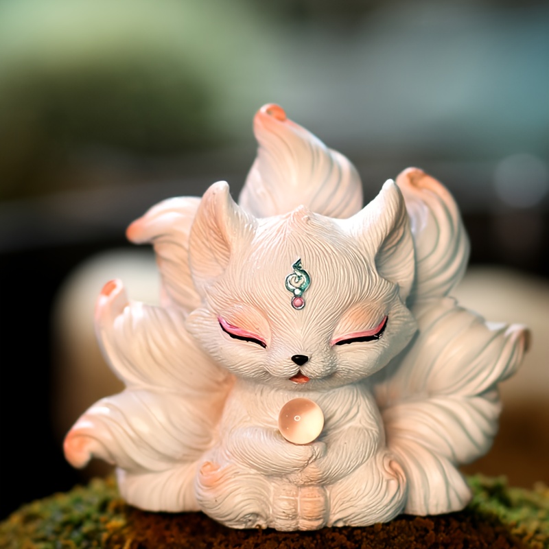 white nine tailed fox figurine green gemstone - Temu South Africa