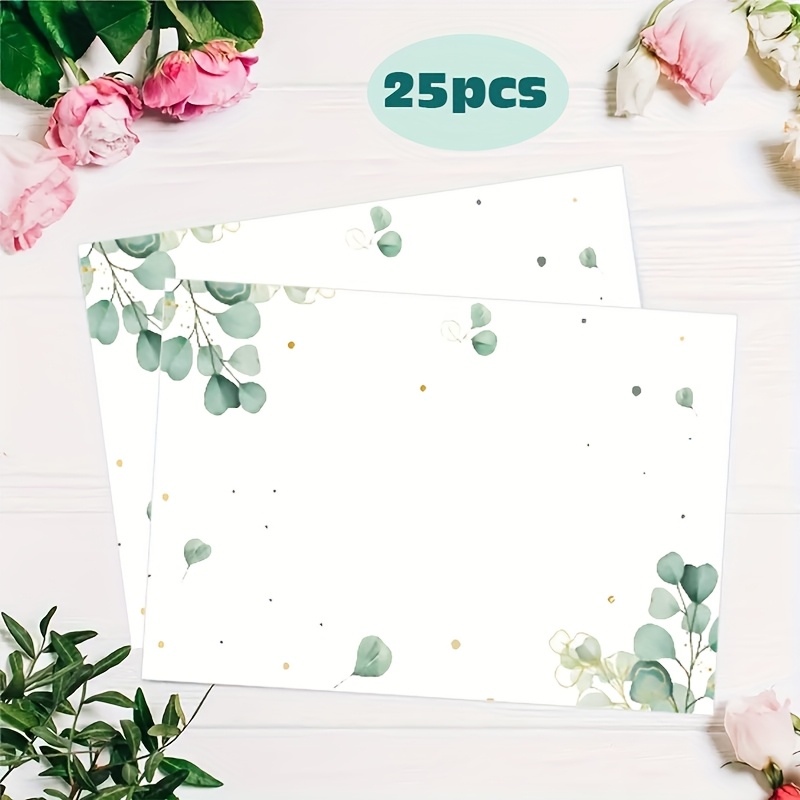 Image of 25pcs Elegant Green Design, White Painting Supplies, Perfect For Weddings And , Wedding Thank You Card Stationery
